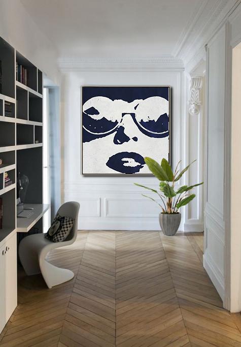 Navy Blue Minimalist Painting #NV274A - Click Image to Close